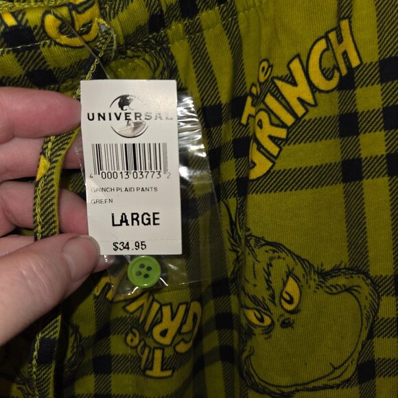 NWT Universal Studios The Grinch Green Plaid PJ Lounge Pants w/button fly - L - Picture 6 of 6